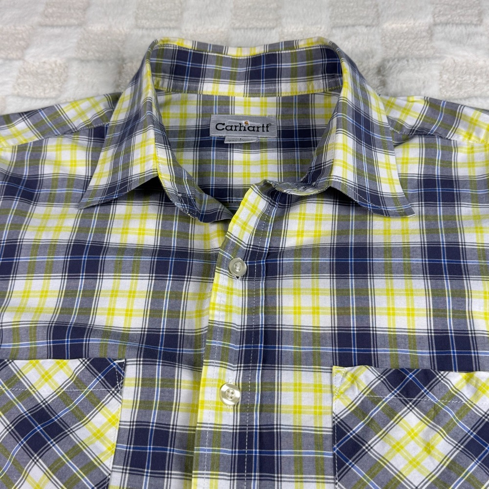 Carhartt Men's Short Sleeve Yellow and Gray‎ Button Up Shirt Size Large - Picture 6 of 11